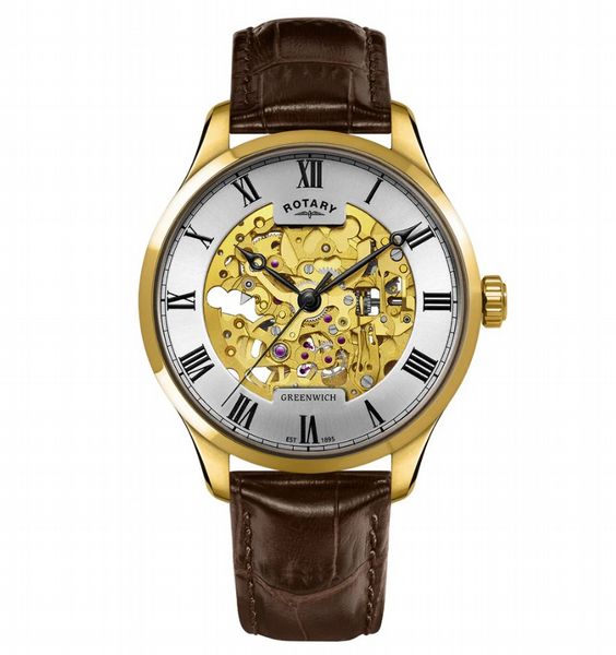 Rotary Men'S Greenwich Gp Brown Strap Champagne Dial 50M