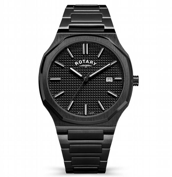 Rotary Men'S Heritage Ipb Bracelet Black Dial 50M