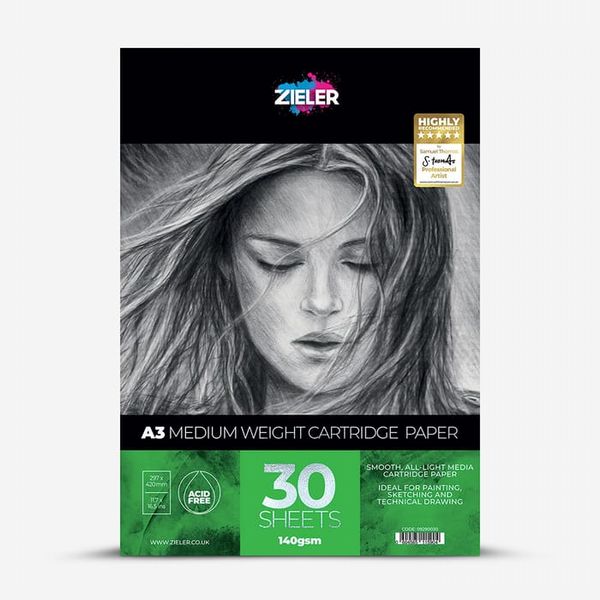 Zieler : Cartridge Pad : Medium Weight : 140gsm : 30 Sheets : A3