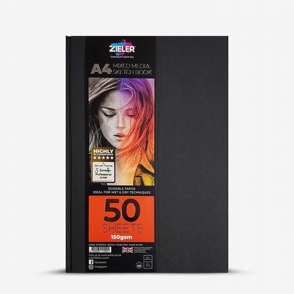 Zieler : Mixed Media Sketchbook : Hardback : 150gsm : 50 Sheets : A4 : Portrait