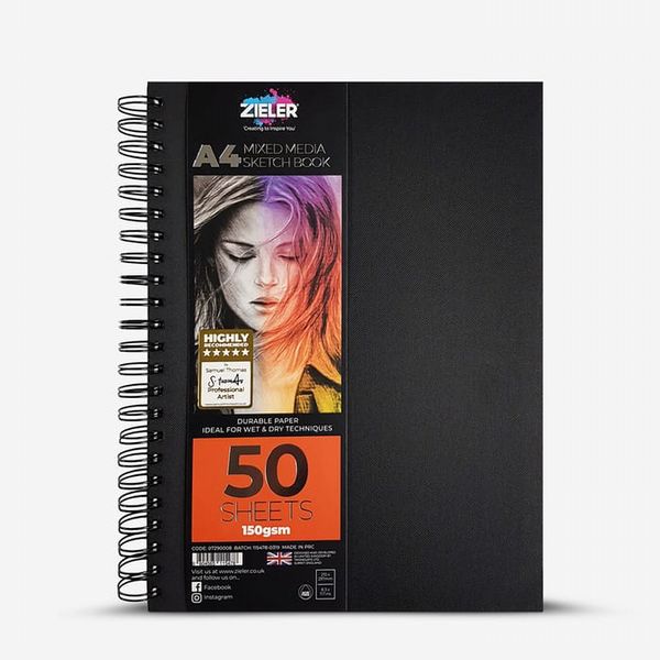  Zieler : Mixed Media Sketchbook : Spiral Bound : 150gsm : 50 Sheets : A4 :...